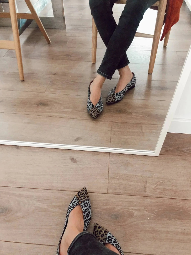 MOMOC Leopard Vegan Eco Suede Ballerinas | Grey