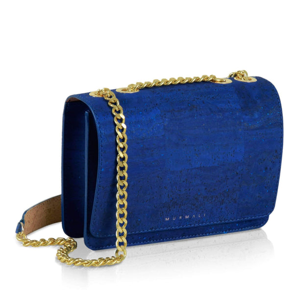 Yellow and Navy Blue Two Tone Leather and Suede Cross Body Bag