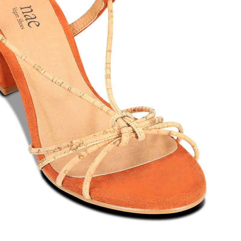NAE Vegan Shoes Holly Orange Vegan heeled Cross Sandals with ankle laces