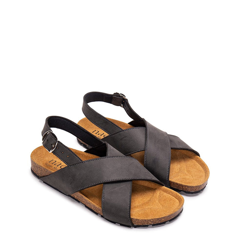 NAE Vegan Shoes Loto Black vegan criss-cross slingback sandals