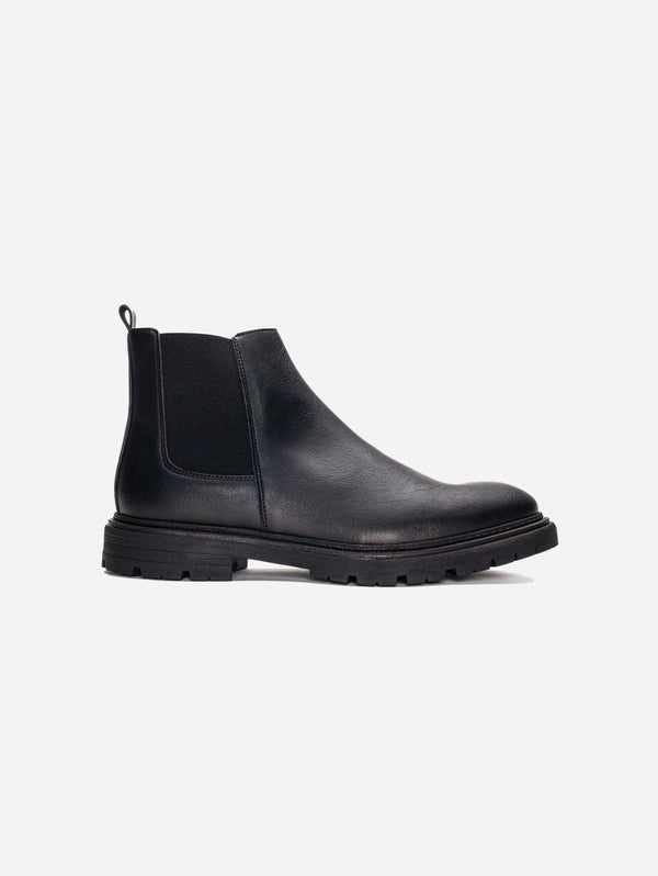 NAE Vegan Shoes Lukas Men's Vegan Leather Ridged Sole Chelsea Boots | Black 45