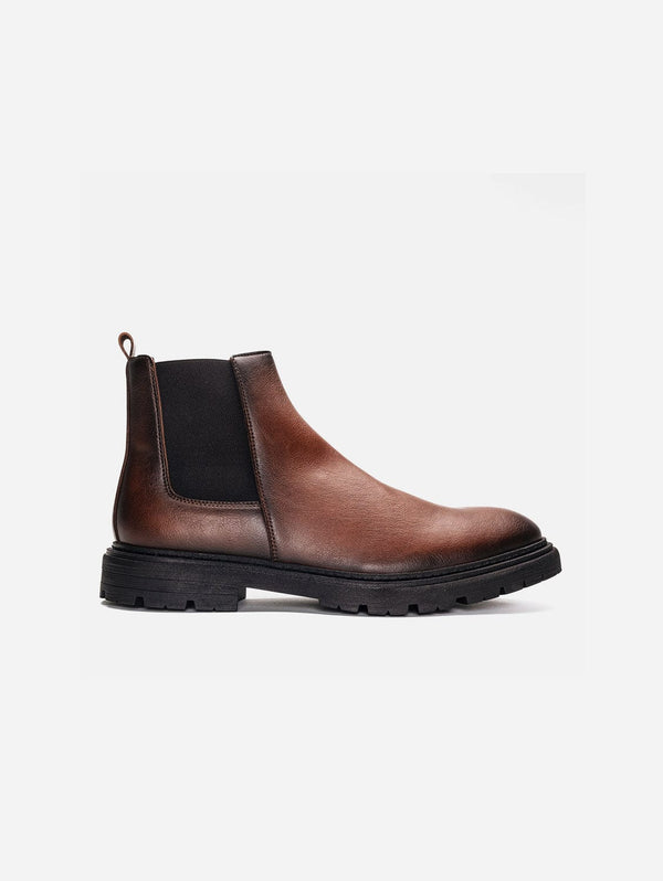 NAE Vegan Shoes Lukas Men's Vegan Leather Ridged Sole Chelsea Boots | Brown 44