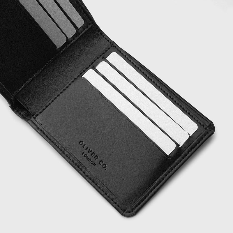Oliver Co. London Premium Apple leather Classic Bi-fold Wallet | Black Black