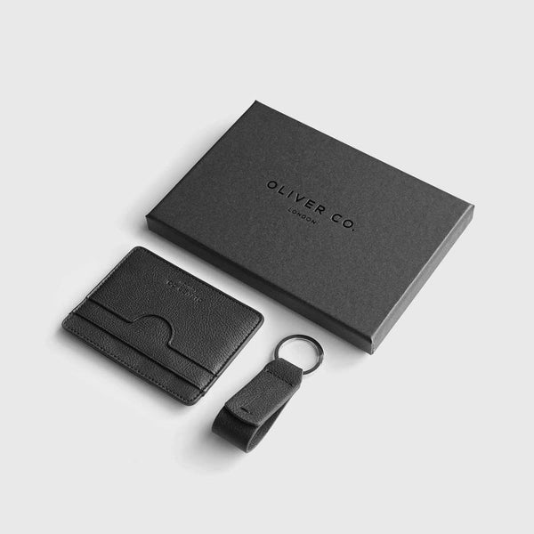 Oliver Co. London Slim Apple Leather Vegan Cardholder Gift Set | Black