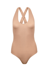 Immaculate Vegan - Organique Cross-Back Bodysuit in Light Brown