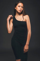 Organique One Shoulder Cycling Jumpsuit in Black