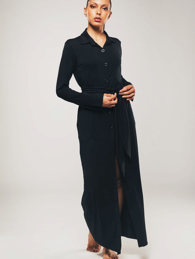 Lyocell Maxi Shirt Dress | Black Immaculate Vegan Lyocell Maxi Shirt Dress | Black Immaculate Vegan