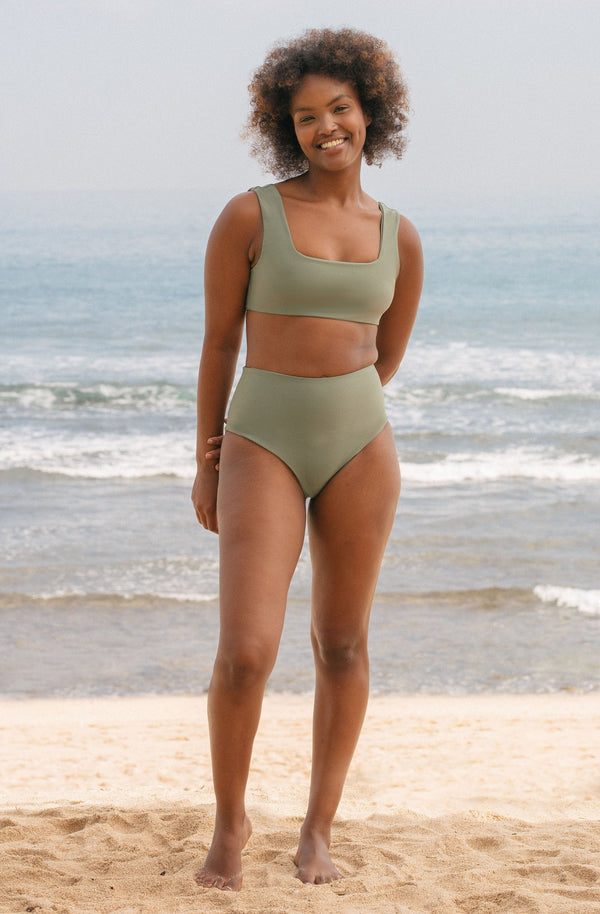 SEPTEMBER Lucky ECONYL® High Waisted Bikini Bottom | Army Green