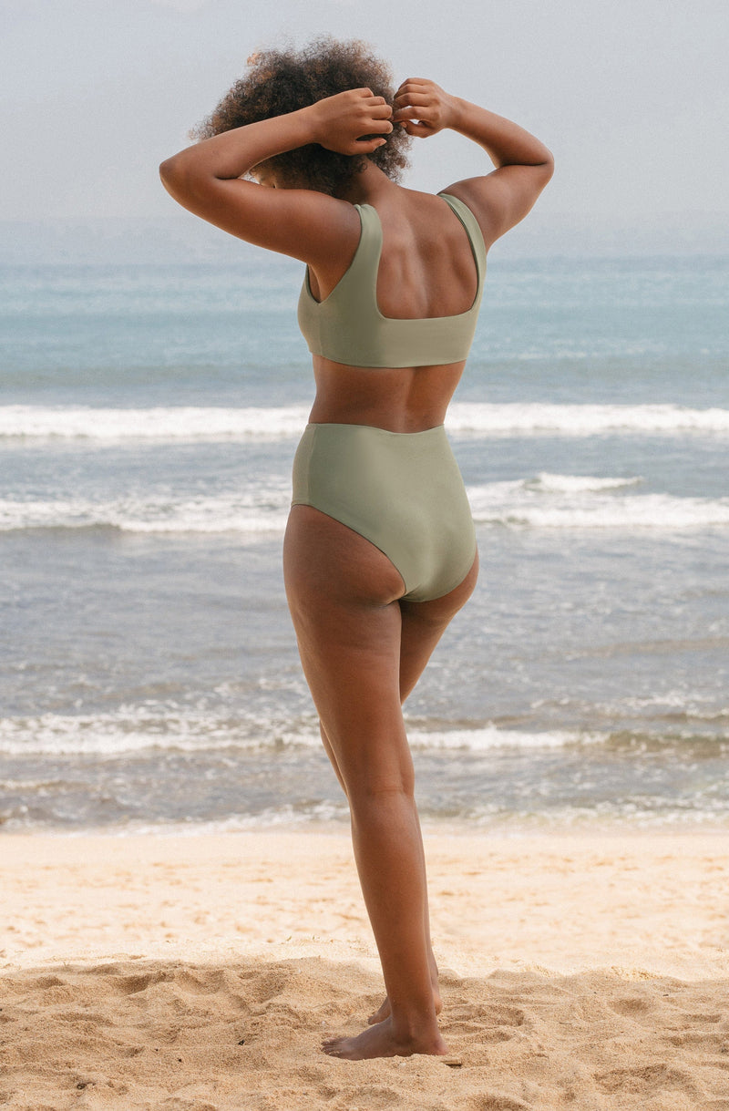SEPTEMBER Lucky ECONYL® High Waisted Bikini Bottom | Army Green