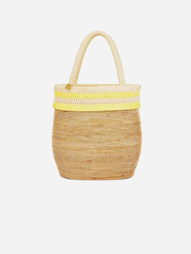 Stelar Ayu Handwoven Atta Vegan Oval Bucket Bag | Natural & Sunshine Yellow