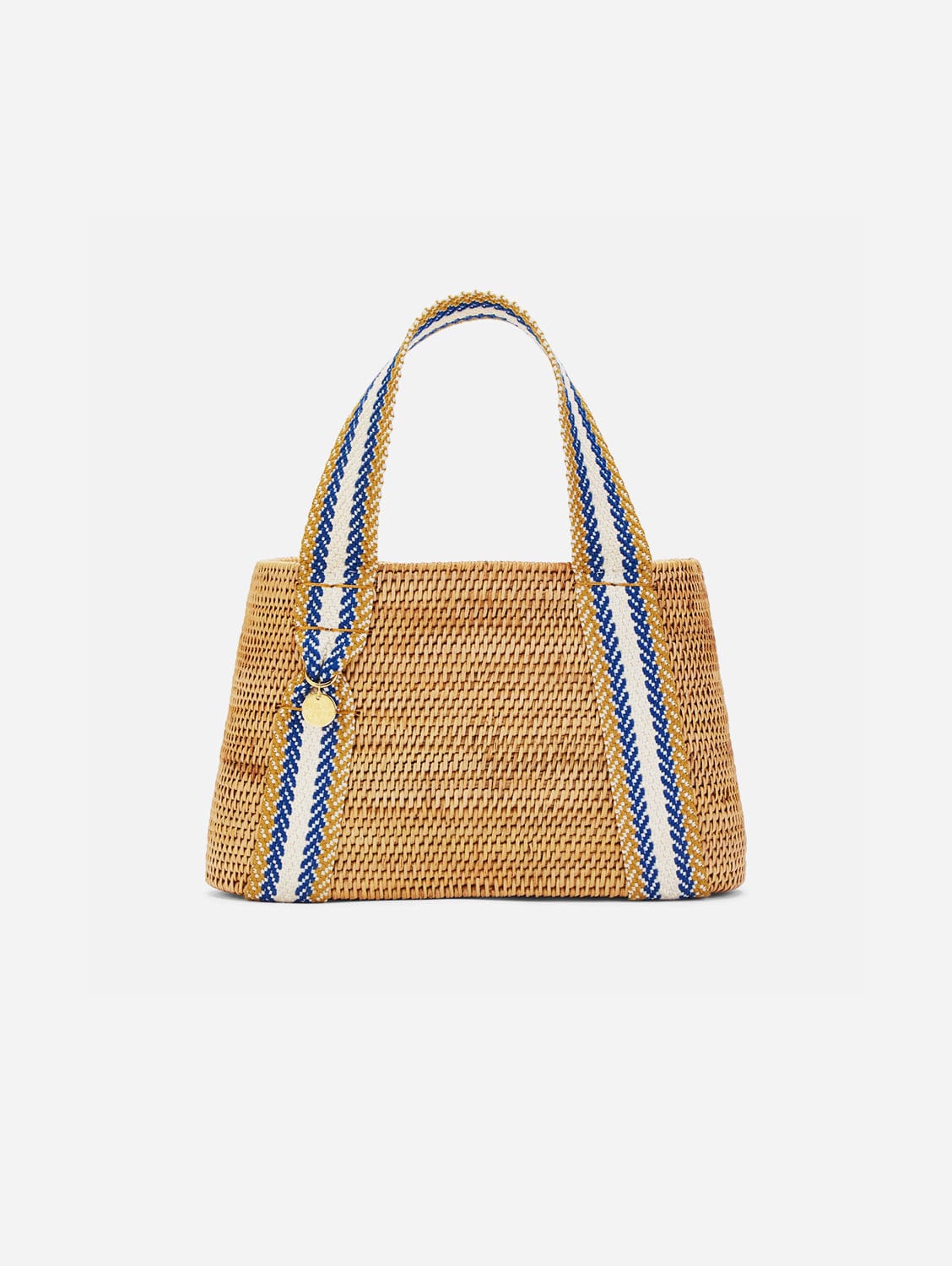 Stelar Manado Handwoven Atta Vegan Oval Bag | Natural & Blue Stripe