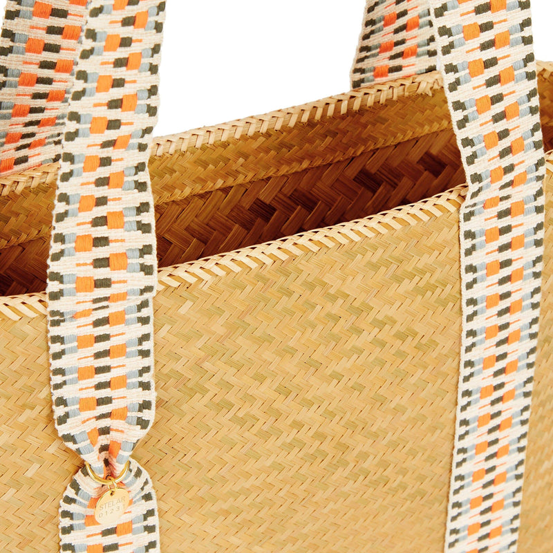 Stelar Mentawai Handwoven Bamboo Vegan Small Tote Bag | Natural & Orange