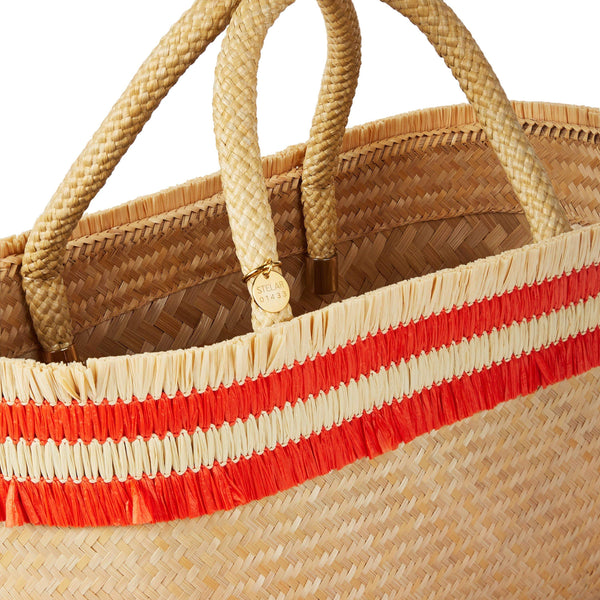 Stelar Nihi Handwoven Bamboo Vegan Mini Tote Bag | Natural & Coral