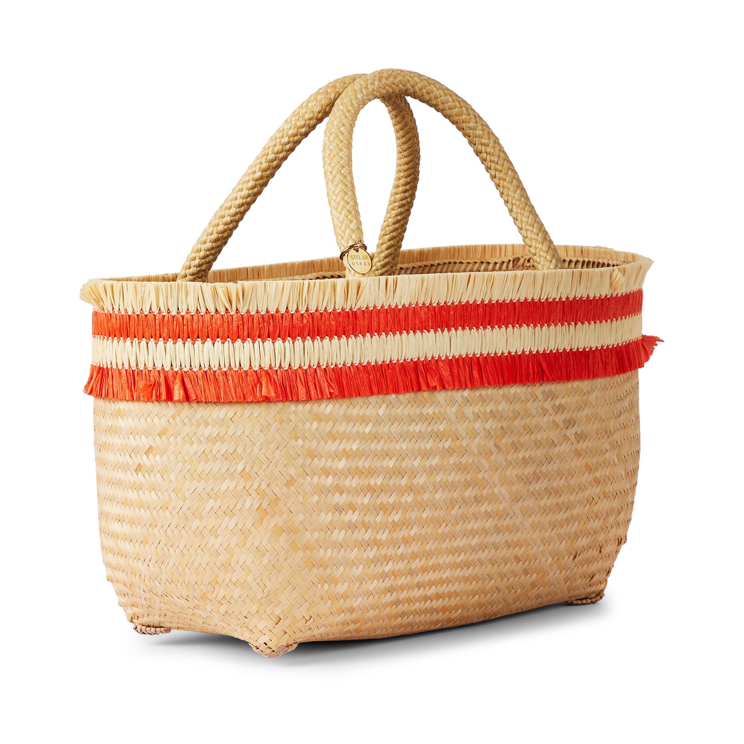 Stelar Nihi Handwoven Bamboo Vegan Mini Tote Bag | Natural & Coral