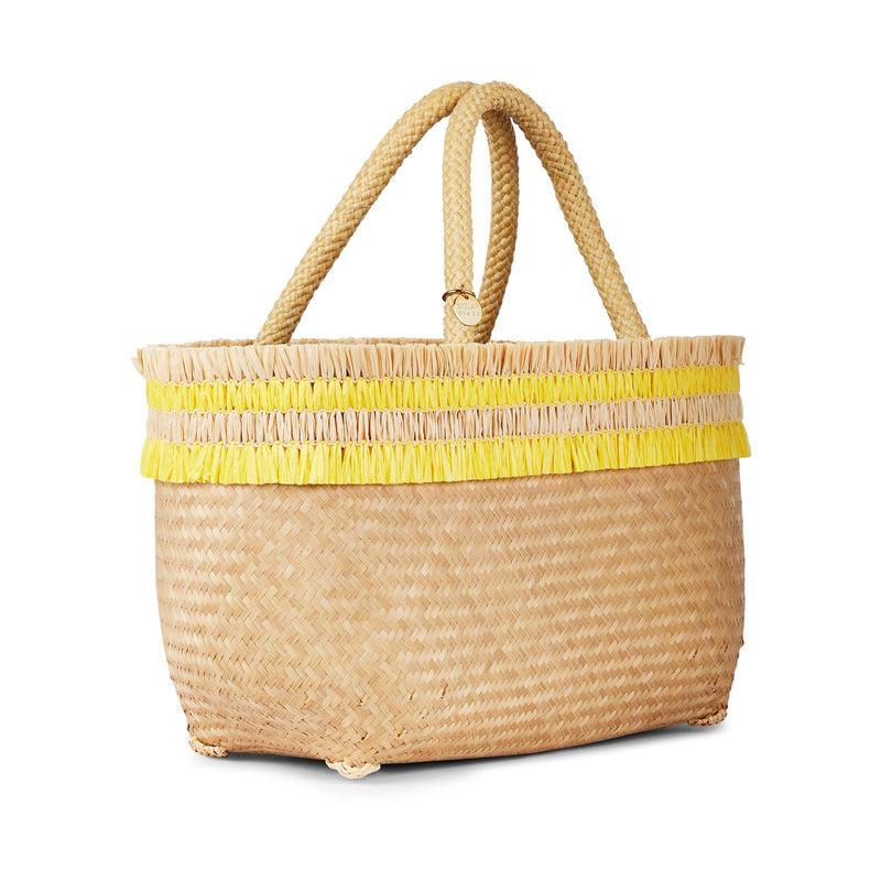 Stelar Nihi Handwoven Bamboo Vegan Mini Tote Bag | Natural & Yellow