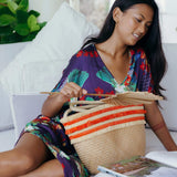Stelar Nihi Handwoven Bamboo Vegan Small Tote Bag | Natural & Coral