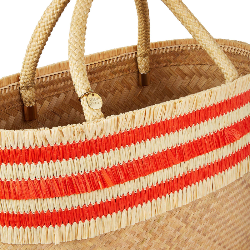 Stelar Nihi Handwoven Bamboo Vegan Small Tote Bag | Natural & Coral