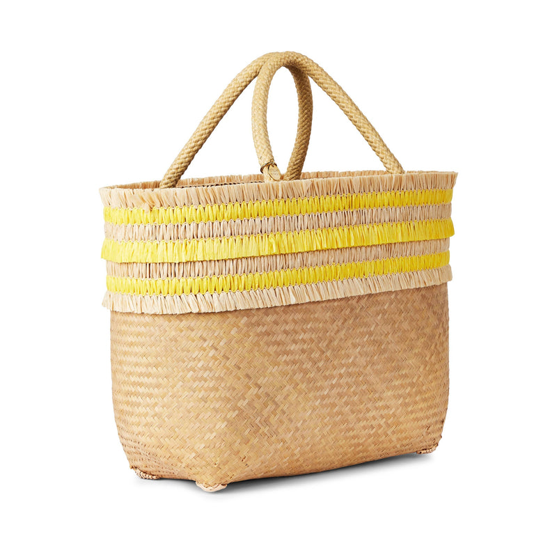 Stelar Nihi Handwoven Bamboo Vegan Small Tote Bag | Natural & Yellow