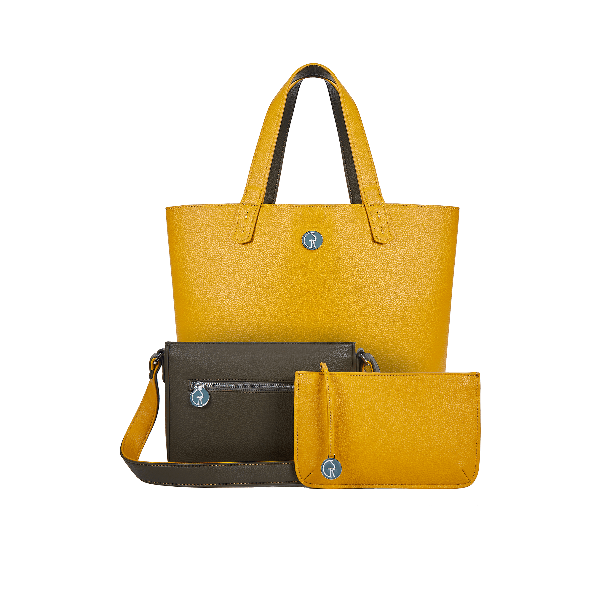 3 Vegan Leather Bags in 1 Green & Mustard Immaculate Vegan