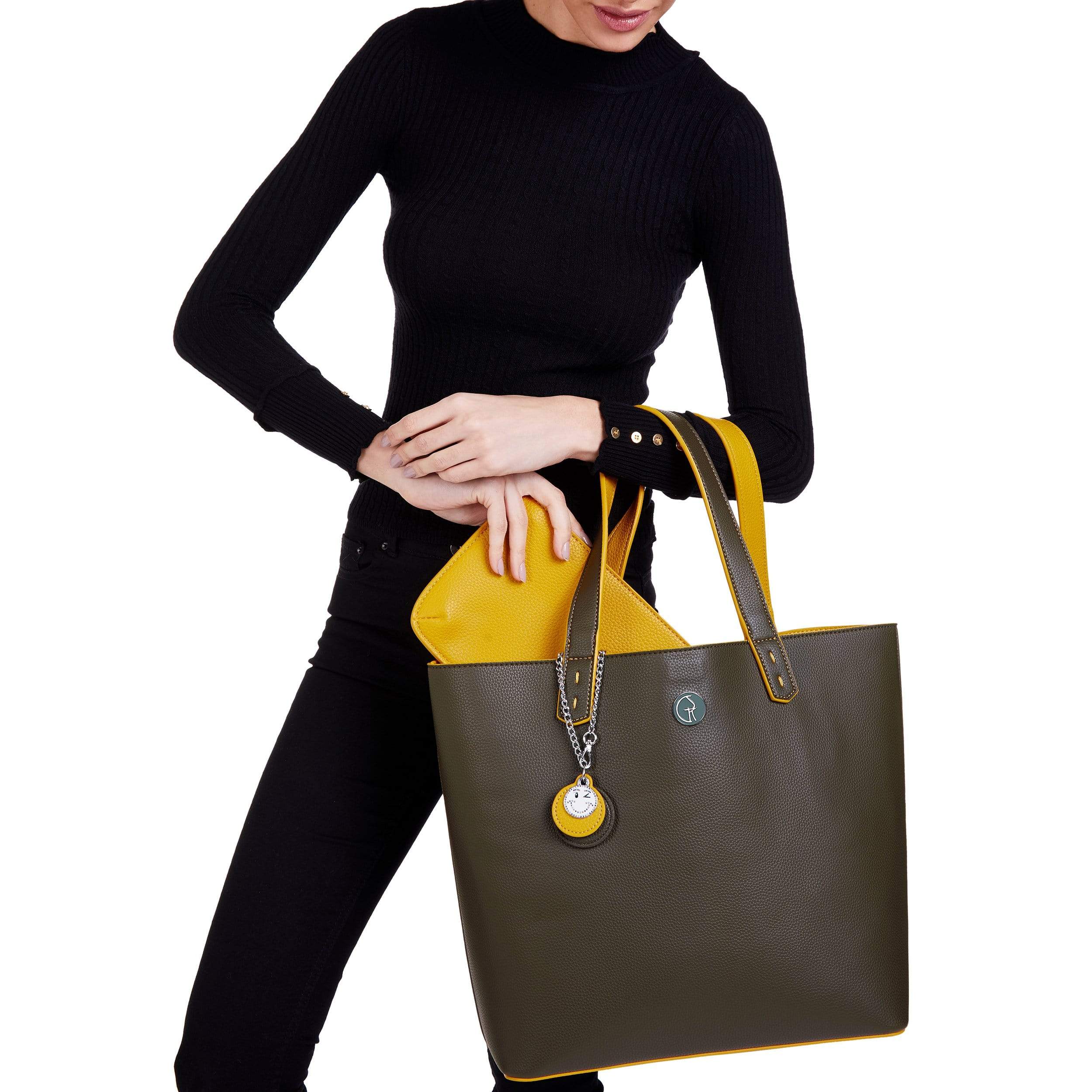 3 Vegan Leather Bags in 1 Green & Mustard Immaculate Vegan