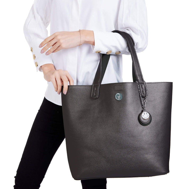 The Morphbag by GSK Reversible Vegan Leather Tote | Forest Green & Metallic