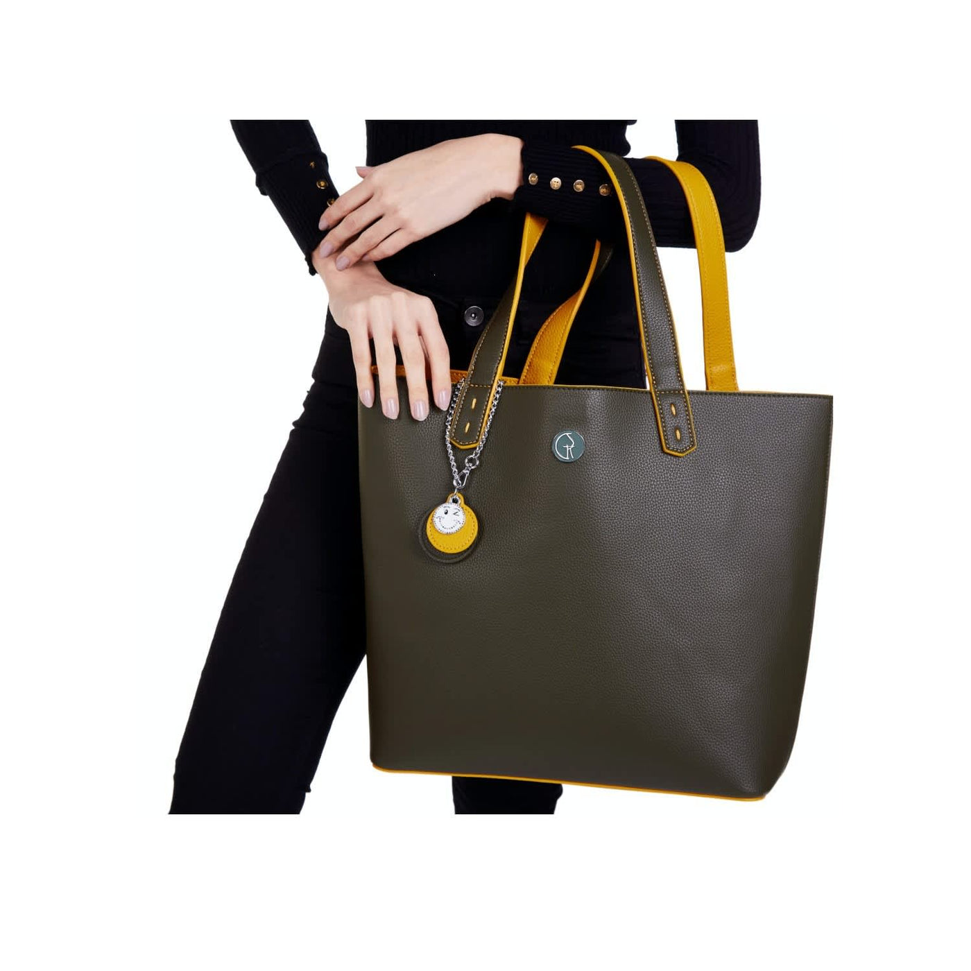 The Morphbag by GSK Reversible Vegan Leather Tote Green Mustard