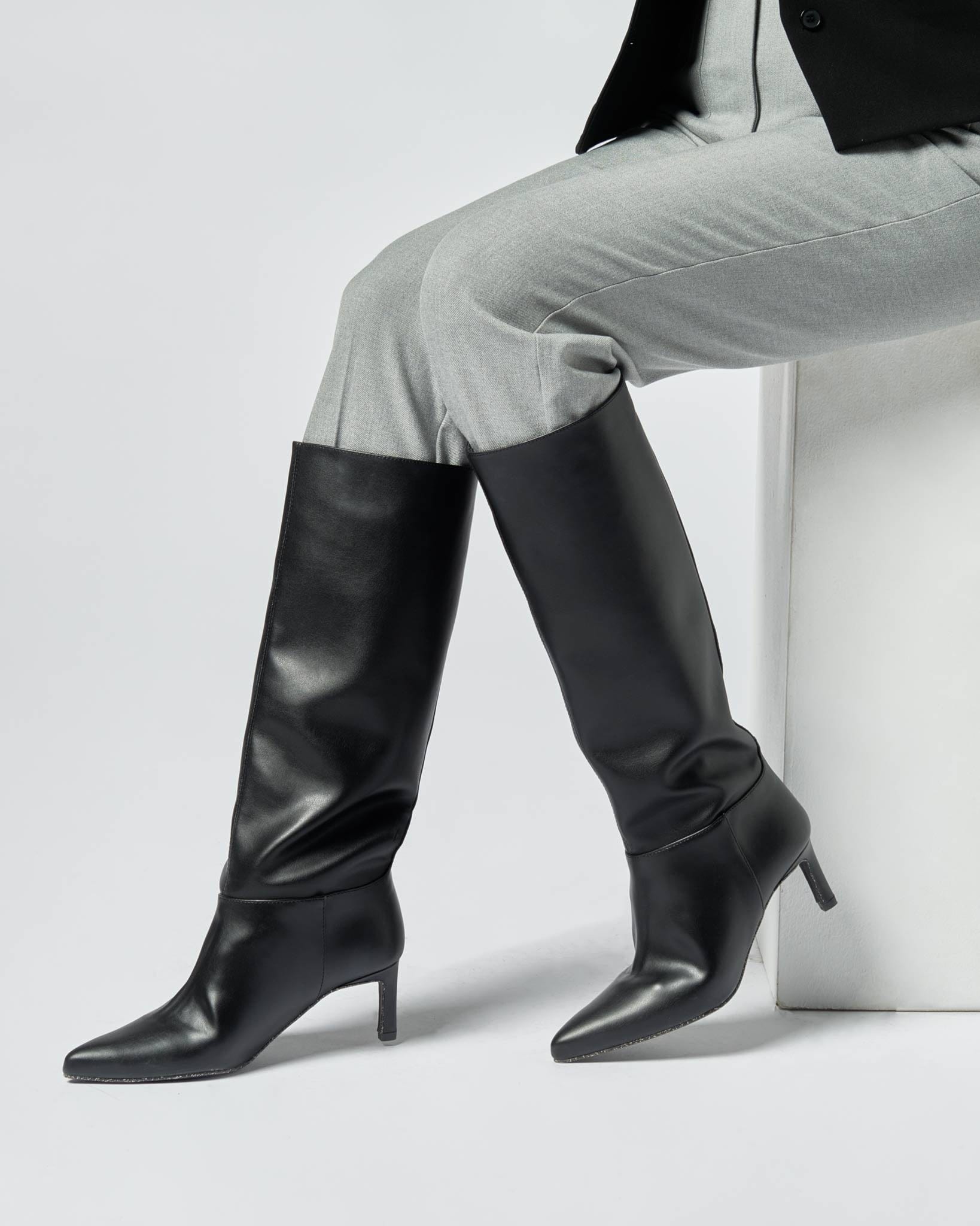 Urbanima Disco Vegan Leather Knee High Boots | Black