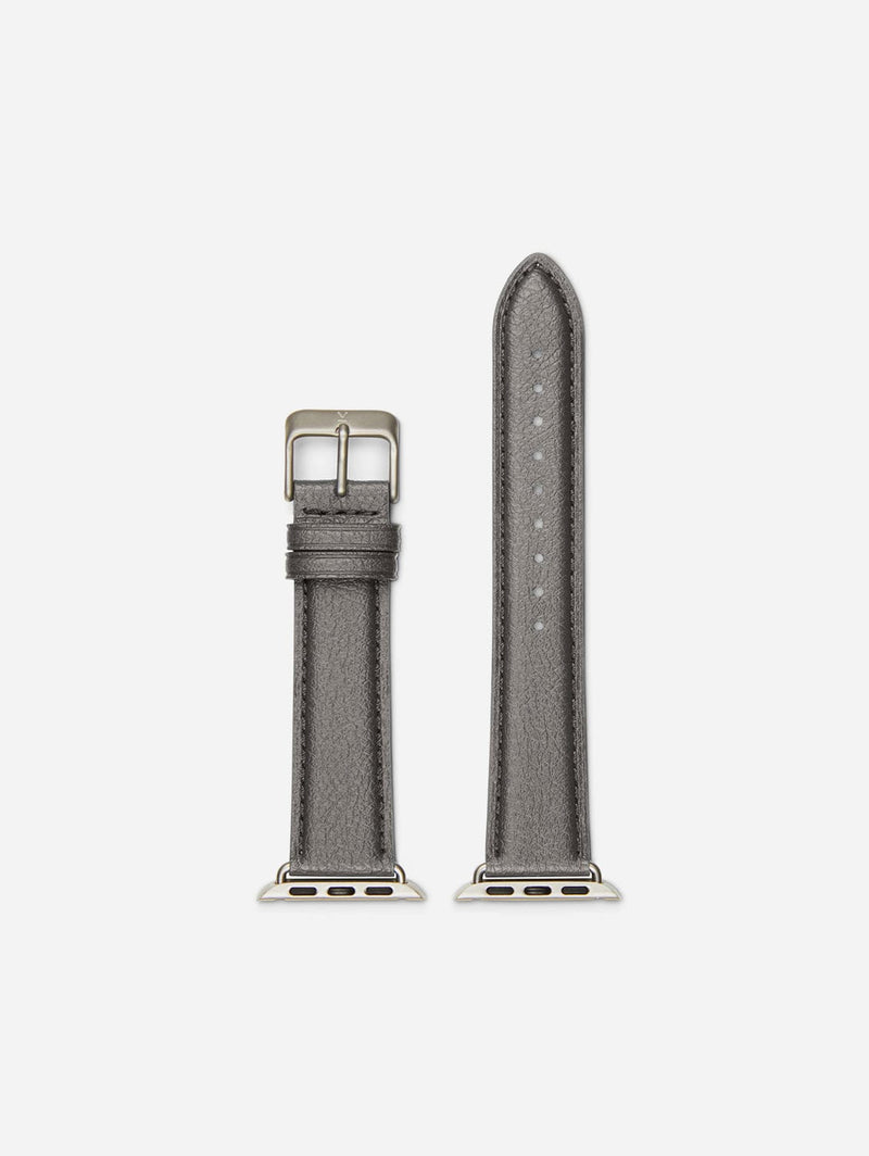 Votch Apple Compatible Apple Leather Vegan Watch Strap | Dark Grey & Silver 38/40mm