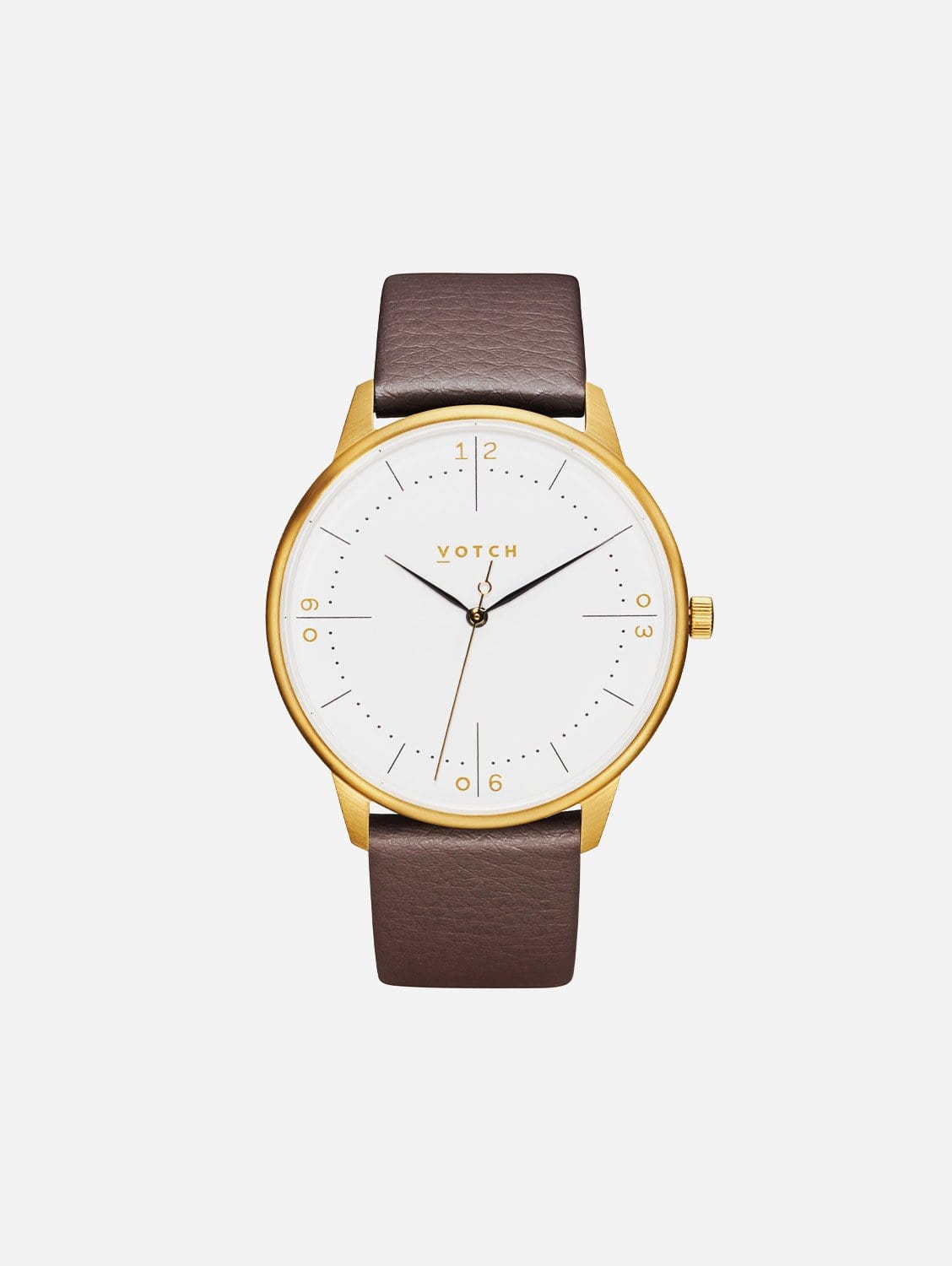 Votch Aalto Gold & White Dial Watch |  Brown Vegan Leather Strap