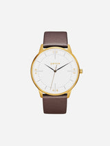 Immaculate Vegan - Votch Aalto Gold & White Dial Watch |  Brown Vegan Leather Strap