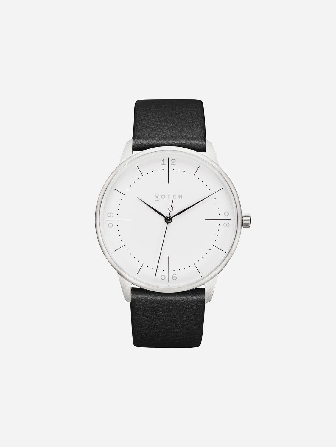 Votch Aalto Silver & White Dial Watch | Black Vegan Leather Strap