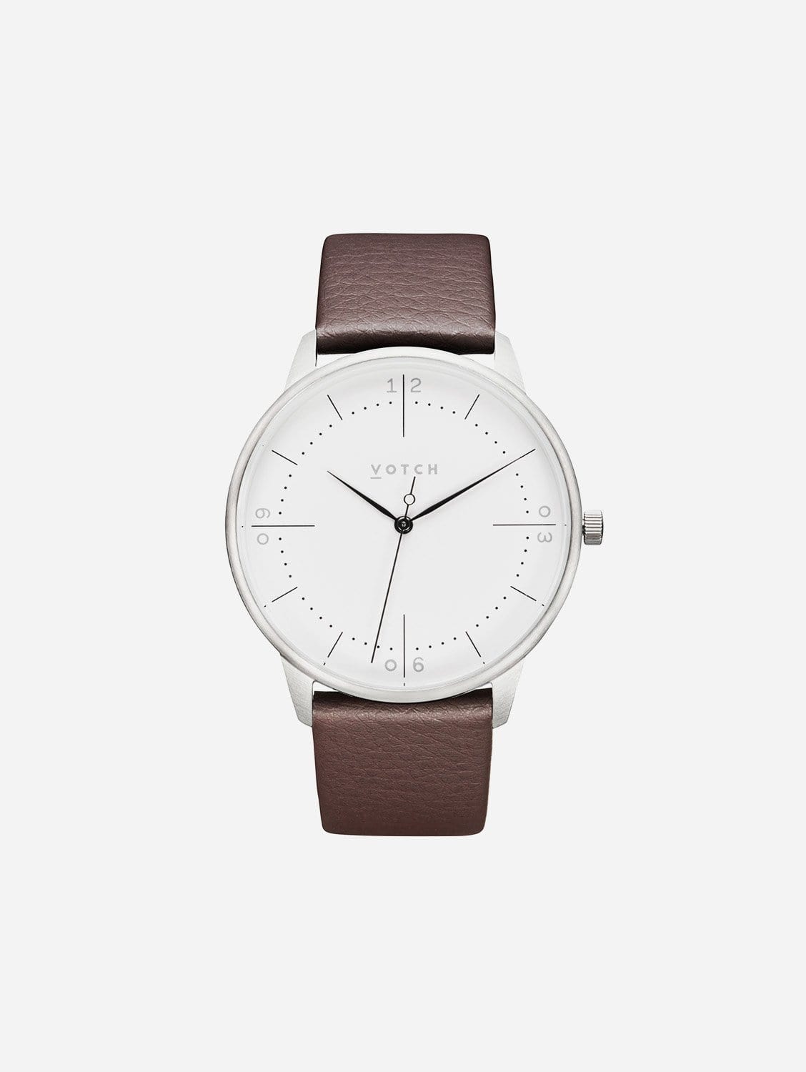 Votch Aalto Silver & White Dial Watch | Brown Vegan Leather Strap