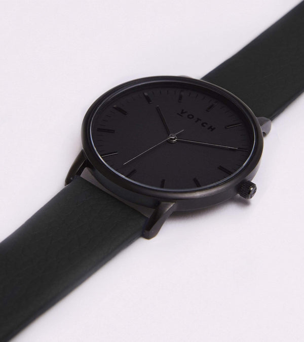 Moment Watch with Black Dial | Black Vegan Leather Strap