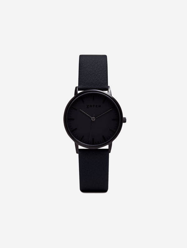 Moment Watch with Black Dial | Black Vegan Leather Strap