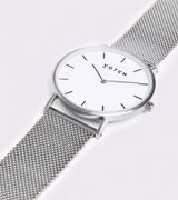 Votch Classic Silver & White Dial Watch | Silver Mesh Strap