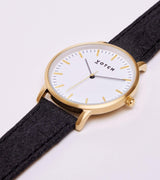 Immaculate Vegan - Moment Watch with Gold & White Dial | Black Piñatex Vegan Leather Strap