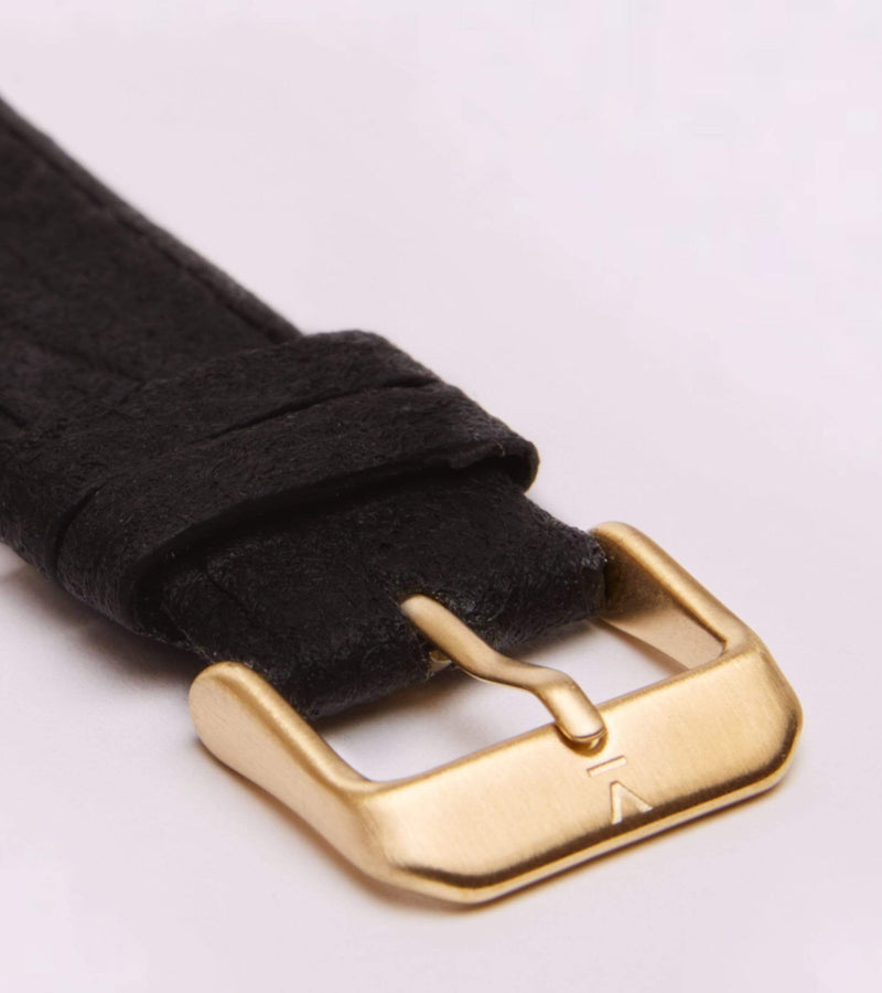 Moment Watch with Gold & White Dial | Black Piñatex Vegan Leather Strap