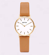 Immaculate Vegan - Petite Watch with Gold & White Dial | Tan Vegan Leather Strap