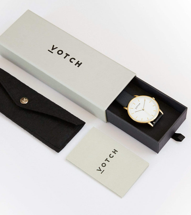 Votch Kindred Black & White Dial Watch | Black Vegan Leather Strap
