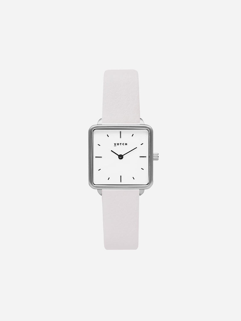 Votch Kindred Silver & White Dial Watch | Light Grey Vegan Leather Strap