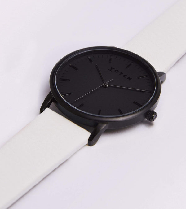 Votch Moment All Black Dial Watch | Off-White Vegan Leather Strap