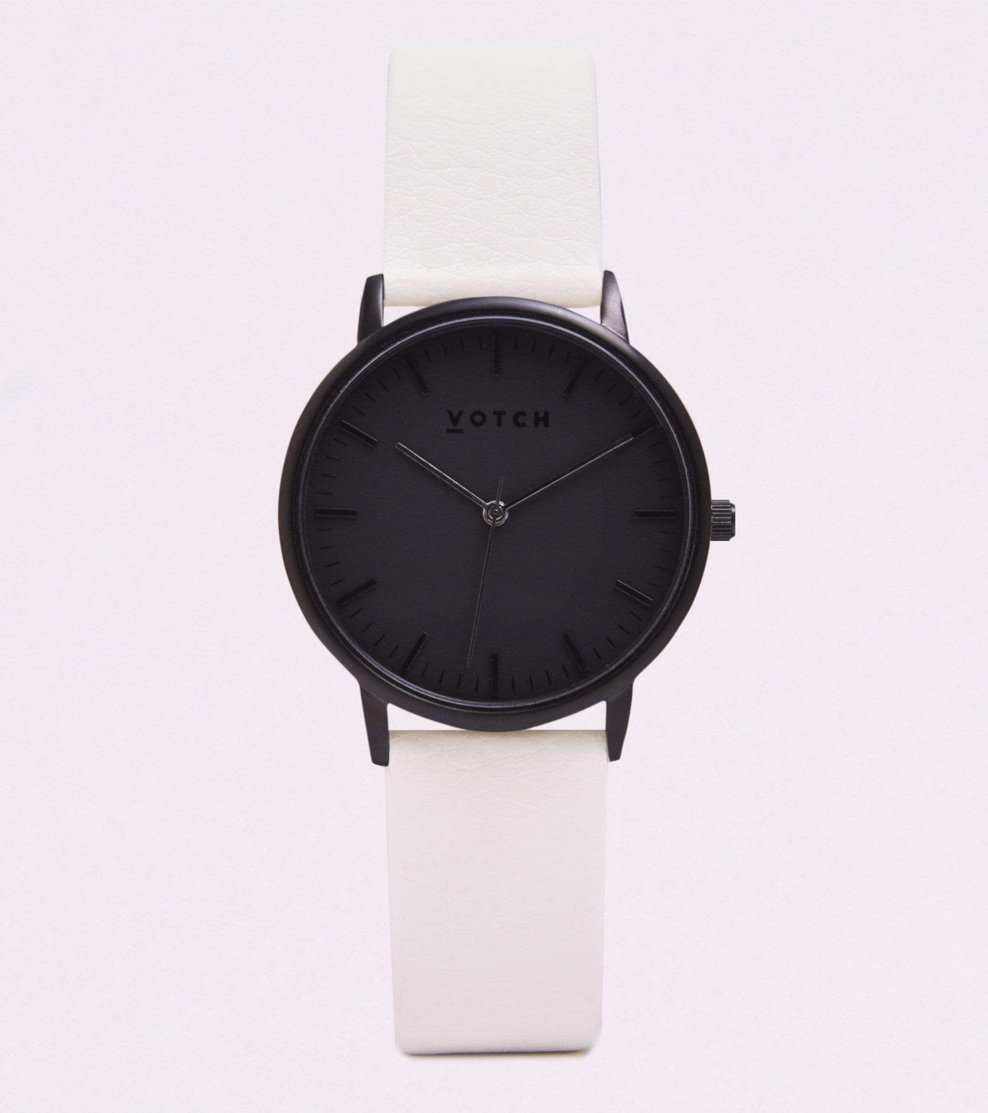 Votch Moment All Black Dial Watch | Off-White Vegan Leather Strap