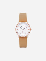 Votch Moment Rose Gold & White Dial Watch | Tan Vegan Leather Strap