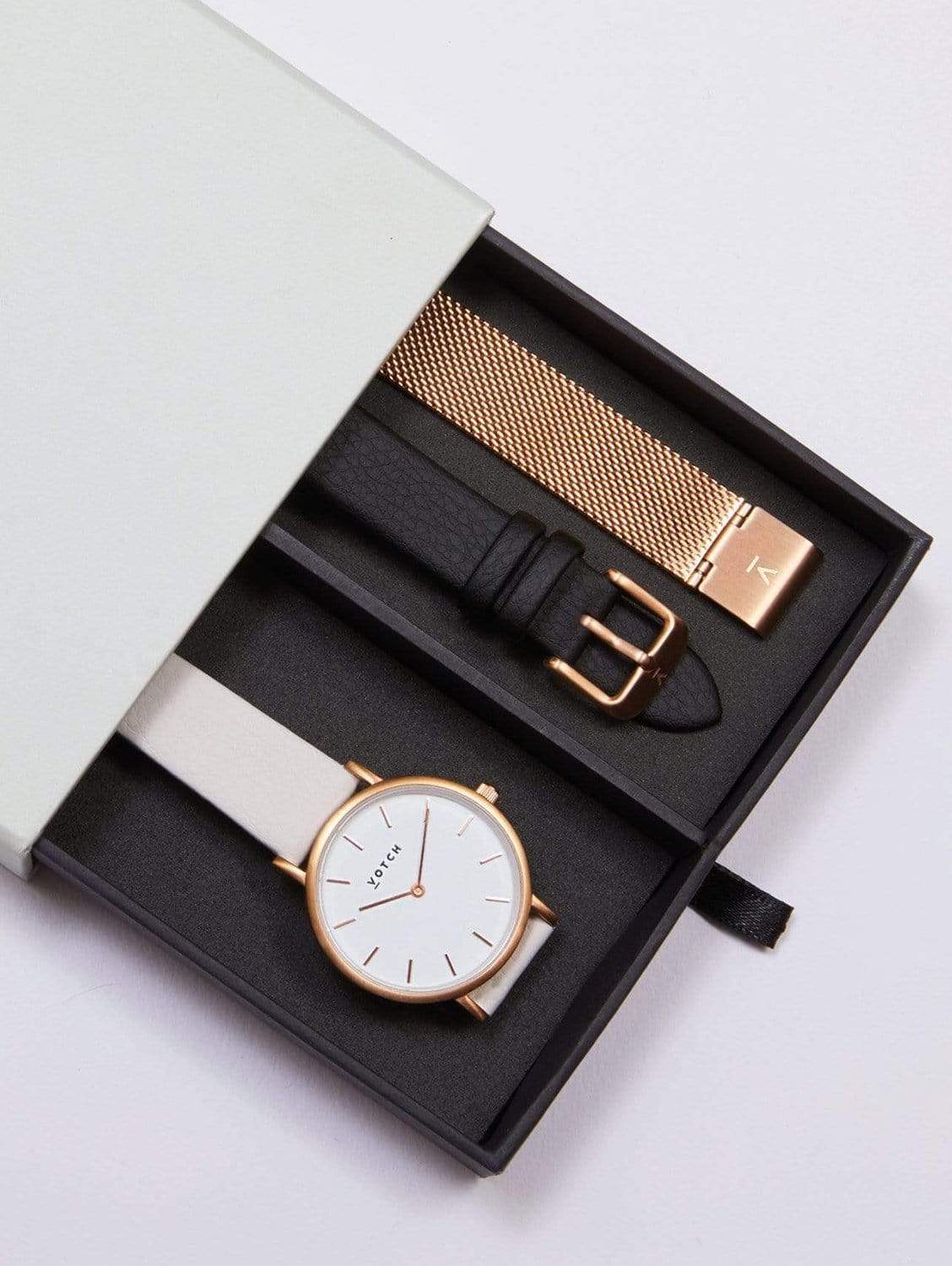 Votch Petite Rose Gold & White Dial Watch Gift Set | Multi Vegan Leather & Mesh Straps