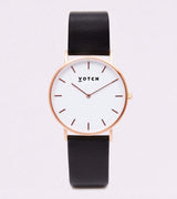 Classic Watch with Rose Gold & White Dial | Black Vegan Leather Strap