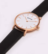 Immaculate Vegan - Petite Watch with Rose Gold & White Dial | Black Vegan Leather Strap