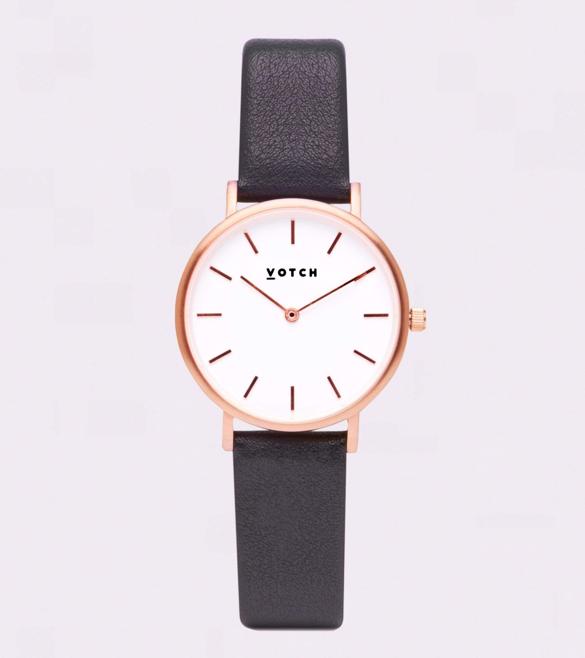 Petite Watch with Rose Gold & White Dial | Dark Grey Vegan Leather Strap