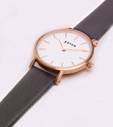 Immaculate Vegan - Petite Watch with Rose Gold & White Dial | Dark Grey Vegan Leather Strap