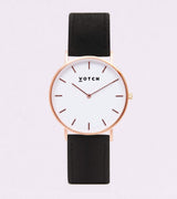 Classic Watch with Rose Gold & White Dial | Black Piñatex Vegan Leather Strap