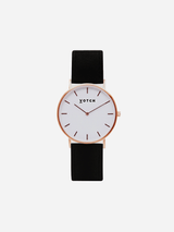 Classic Watch with Rose Gold & White Dial | Black Piñatex Vegan Leather Strap